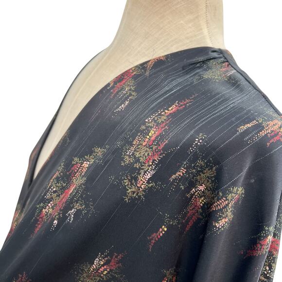 Vince Wisteria Wrap Dress Midi Satin Long Sleeve Black Size XL *Damaged - Picture 11 of 16